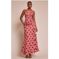 Light Pink Polka Dot Chiffon Frill Plunge Long Top | PrettyLittleThing US