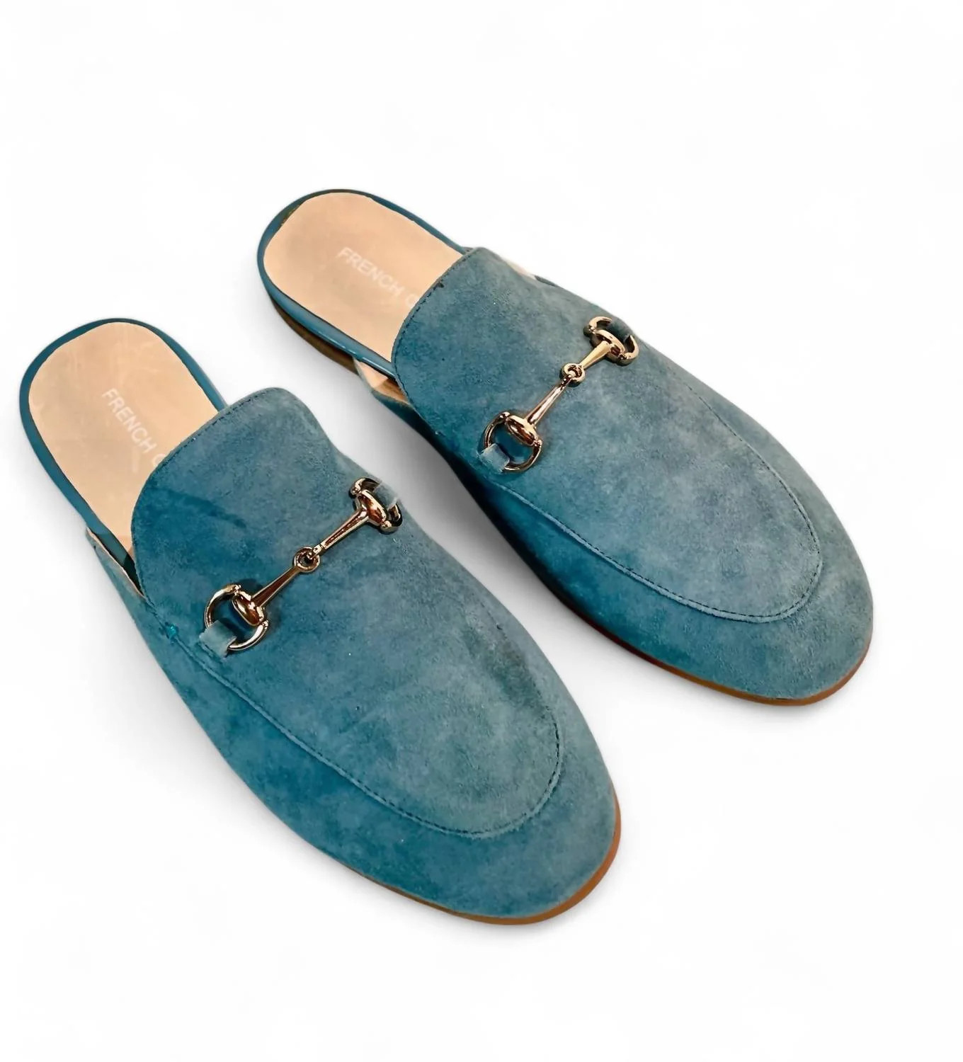 Women's Suede Mules In Teal | Shop Simon
