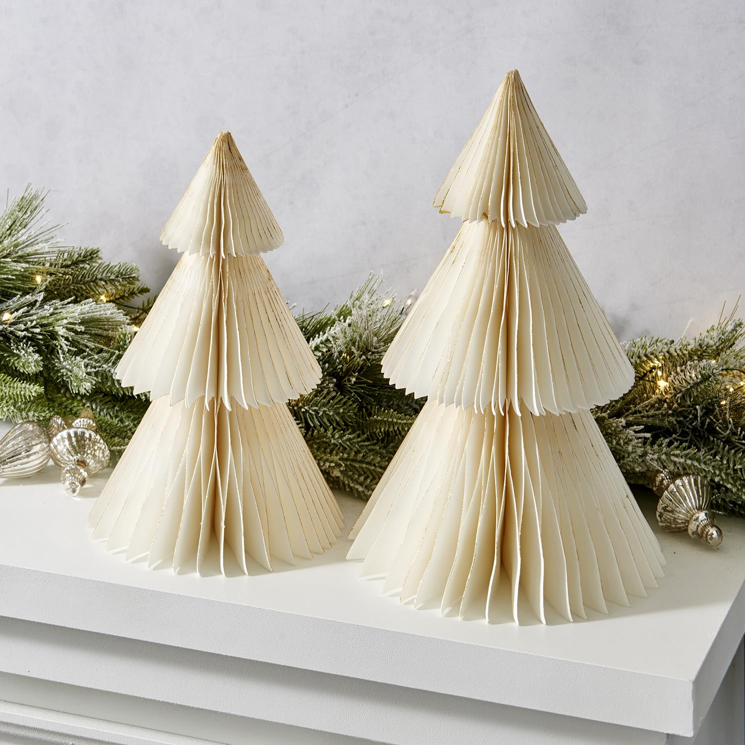 LampLust Paper Tree Decor, 2 Pack Honeycomb Paper Trees, 10 & 12 Inch, White & Gold Glitter Edge,... | Amazon (US)
