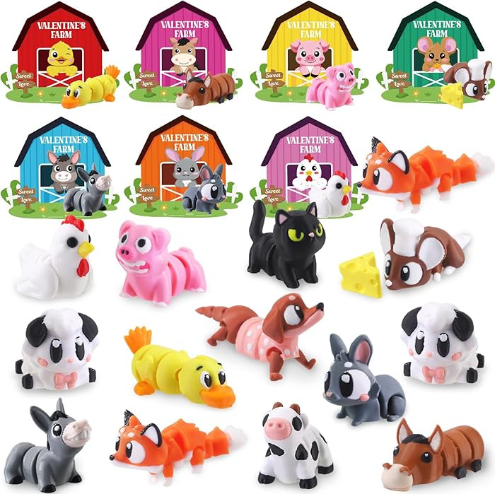 JOICEE Valentines Day Gifts Cards for Kids, 24 Pack 3D Printed Farm Animals Figurines Set with Va... | Amazon (US)