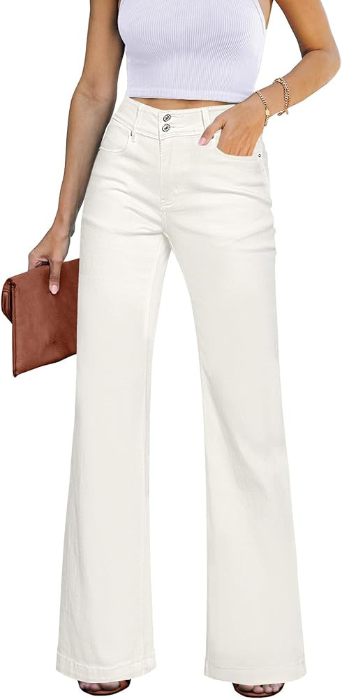 GRAPENT Wide Leg Jeans for Women Trendy High Waisted Flare Stretchy Denim Pants Baggy Dual Button... | Amazon (US)