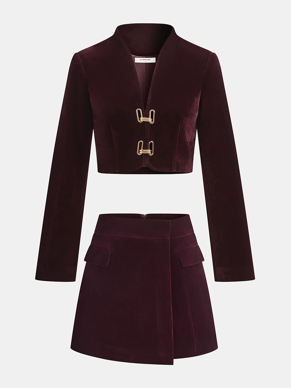 Metal Buckle Corduroy Jacket & Mini Skirt Set | Commense