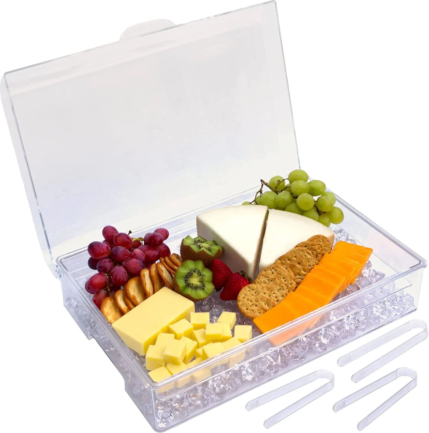 Ice Chilled Party Platter - Large Removable Serving Tray and Hinged Lid | Ideal for Appetizers, S... | Walmart (US)
