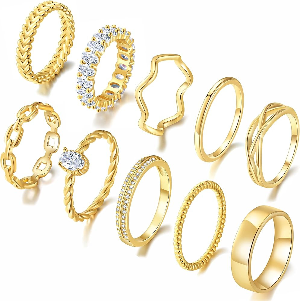 PLOMFOV Gold Rings for Women Non Tarnish Gold Plated Stackable Rings Wedding Bands Eternity Daint... | Amazon (US)