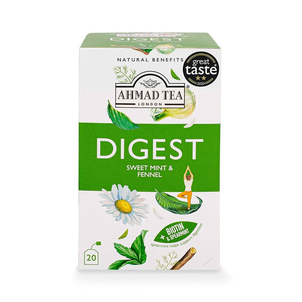 Ahmad Tea Herbal Tea, Sweet Mint, Fennel & Biotin 'Digest' Natural Benefits Teabags, 20 ct (Pack ... | Amazon (US)