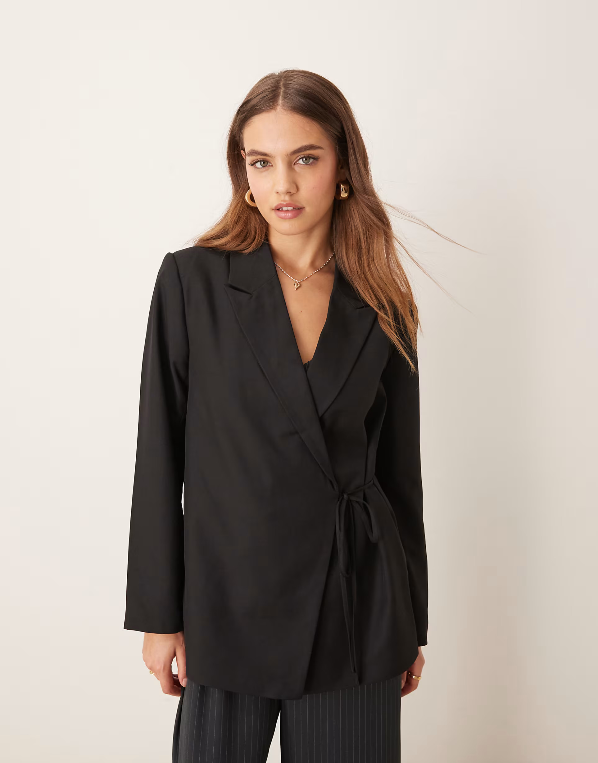 Vila oversized tie detail blazer in black | ASOS | ASOS (Global)