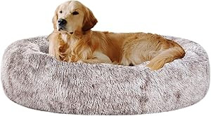 coohom Oval Calming Donut Cuddler Dog Bed,Shag Faux Fur Cat Bed Washable Round Pillow Pet Bed(30"... | Amazon (US)