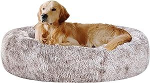 coohom Oval Calming Donut Cuddler Dog Bed,Shag Faux Fur Cat Bed Washable Round Pillow Pet Bed(30"... | Amazon (US)