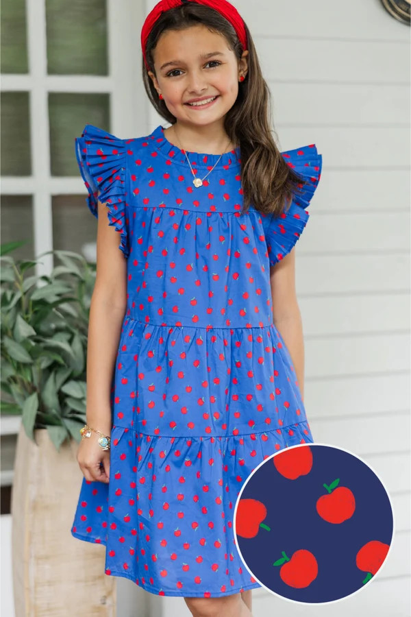 Girls: Sweet Nature Navy Apple Print Babydoll Dress | The Mint Julep Boutique