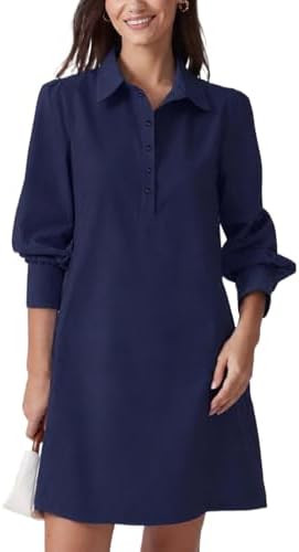 Floral Mini Dress Women Long Sleeve Holiday Sundress Button-Up Tunic Shirt Dress with Pockets | Amazon (US)