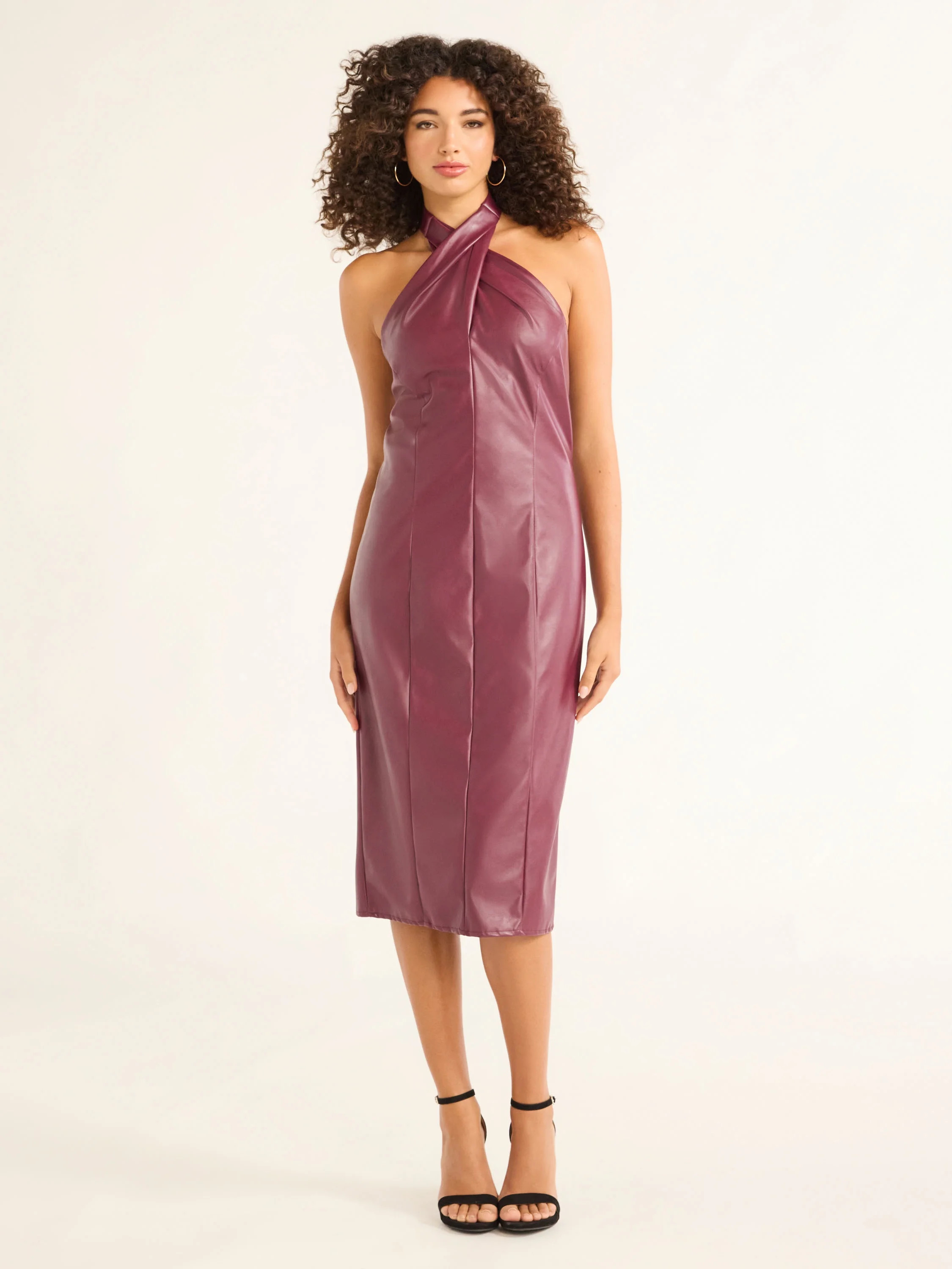 Sofia Jeans Women's Faux Leather Halter Fitted A-Line Dress, Mid Calf Length, Sizes XS-XXL - Walm... | Walmart (US)