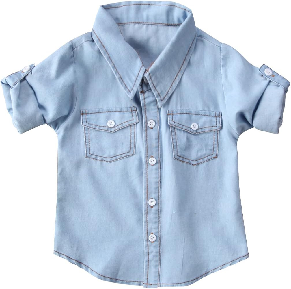 Honganda Fashion Kids Toddler Baby Boy Girl Adjustable Sleeve Button Down Denim Shirt Tops Blouse | Amazon (US)