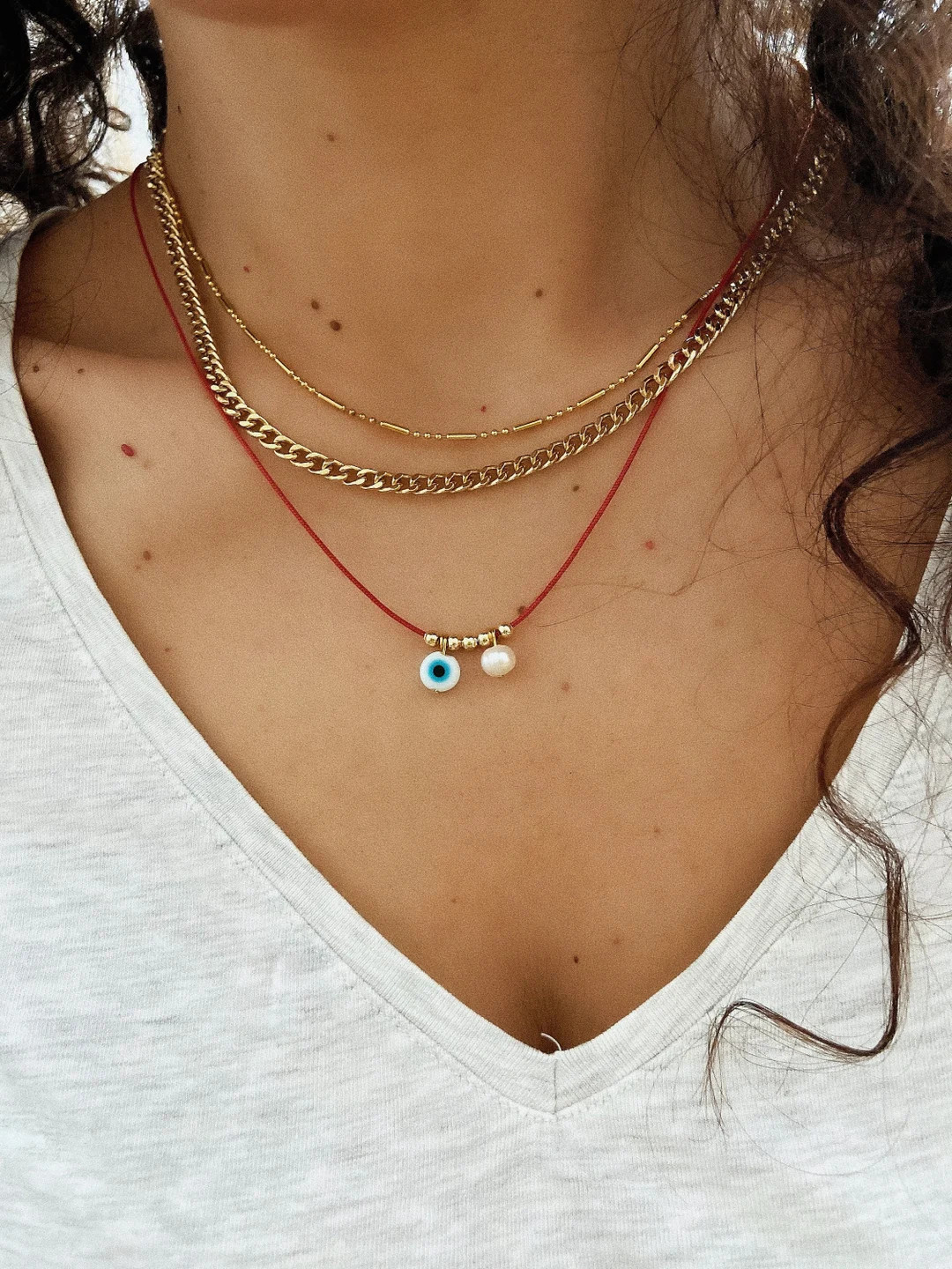 Evil Eye Necklace, Red String Necklace, Minimal Pearl Necklace, Kabbalah Necklace, Protect Jewelr... | Etsy (US)