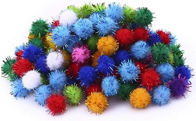100 Pcs Assorted Color Pompoms Pom Poms Balls with Glitter Tinsel Sparkle Ball for DIY Arts and C... | Amazon (US)