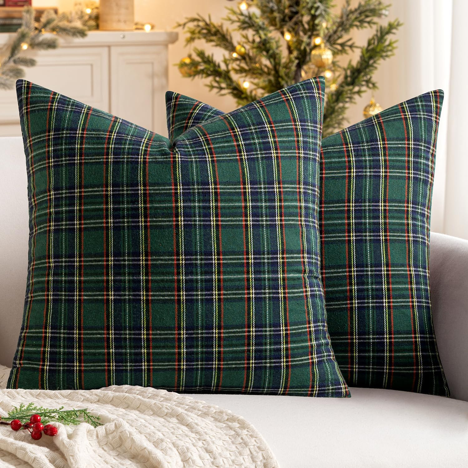 MIULEE Christmas Plaid Pillow Covers Scottish Tartan 18x18 Green | Amazon (US)