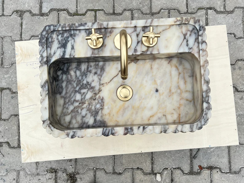 Calacatta Viola Marble Sink Grooved Front, Wall Marble Sink - Etsy | Etsy (US)