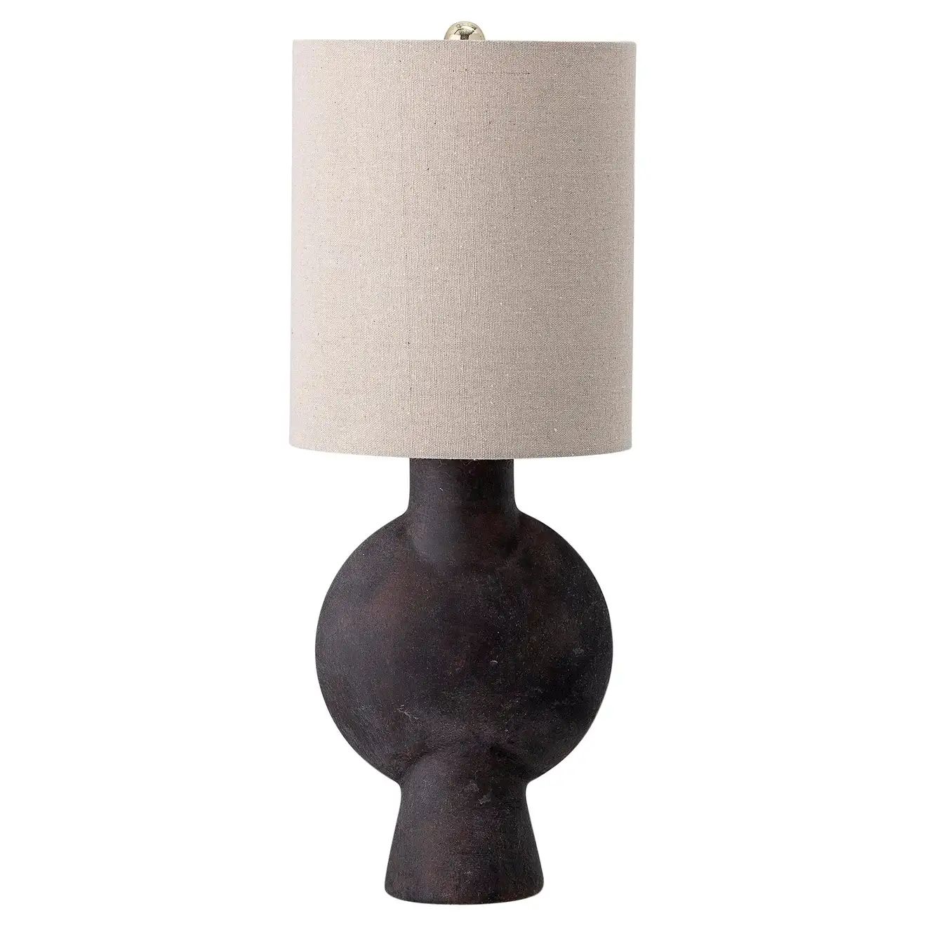 Brown Terracotta Molded and Iron Cast Table Lamp with Linen Lampshade | 1stDibs