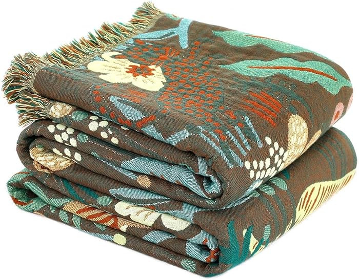 Boho Throw Blanket for Bed 100% Cotton Ultra Soft Rustic Quilt Fall Blanket Forest Tiger Printed ... | Amazon (US)