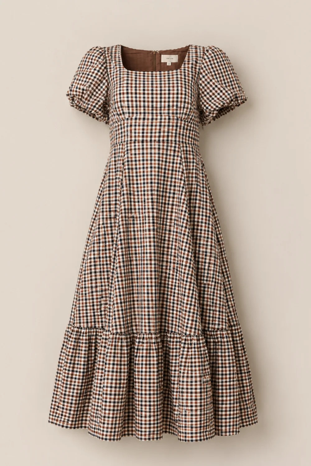 Connie Short Sleeve Dress in Chestnut Gingham | Ivy City Co
