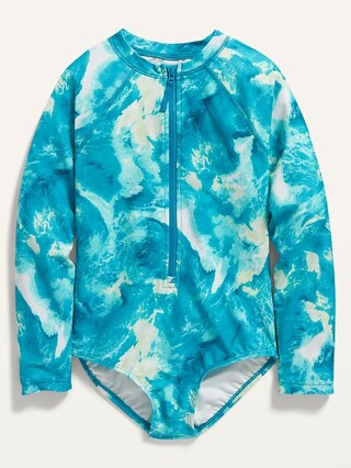 Zip-Front Rashguard One-Piece Swimsuit for Girls | Old Navy (US)