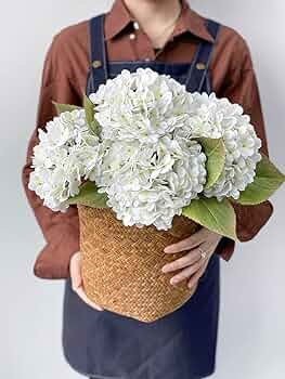 4PCS White Faux Hydrangea Flowers, 21" Vintage Real Touch Latex Silk Hydrangea Artificial Flowers... | Amazon (US)