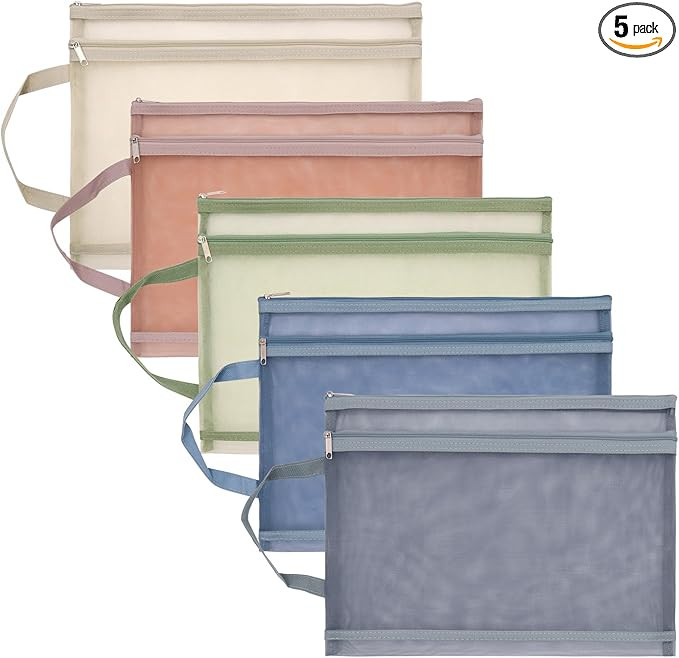 5 Pcs Double-Layer Mesh Zipper Pouch Bags, A4 Nylon Mesh Bags for Board Game Toy Storage and Orga... | Amazon (US)