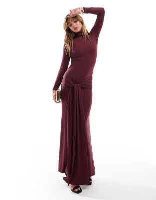 Bardot tie front maxi dress in plum | ASOS (Global)