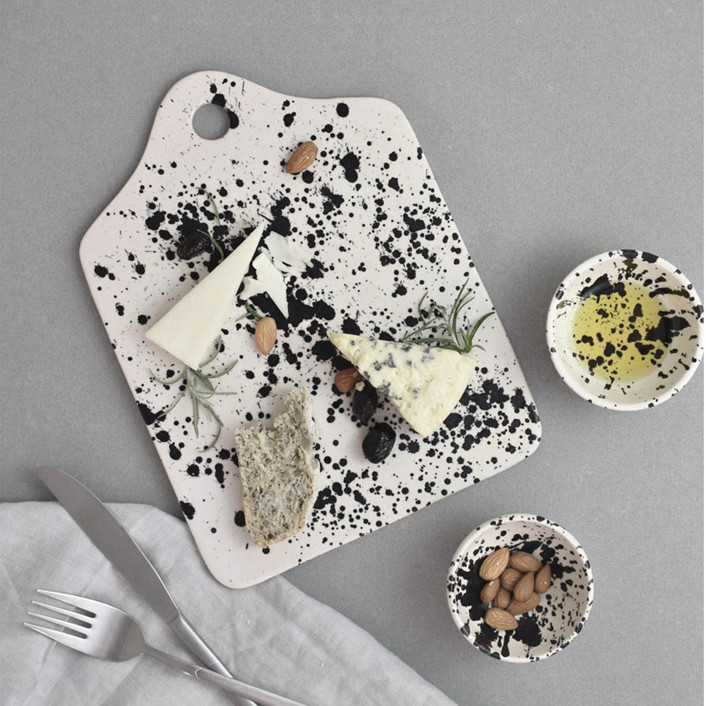 Handmade Rock Ceramic Cheese Board - Black & White Splatterware Serving Platters And Trays | Minted