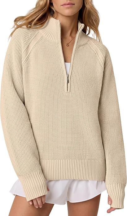 ANRABESS Womens Quarter Zip Pullover Sweaters Fall Waffle Knit Top 2026 | Amazon (US)