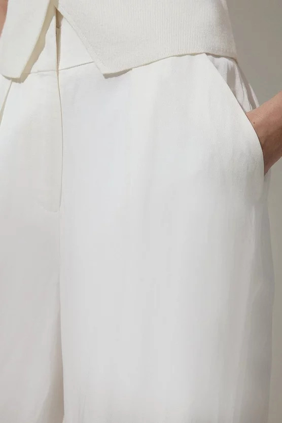 Tailored Viscose Linen Wide Leg Trouser | Karen Millen UK + IE + DE + NL