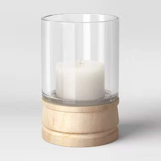 Glass/Wood Hurricane Candle Holder Brown - Threshold™ | Target