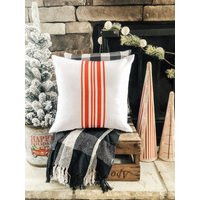 Red Grain Sack Stripe Pillow Cover, Farmhouse Christmas Pillows, Linen Feel. Take A Look | Etsy (US)