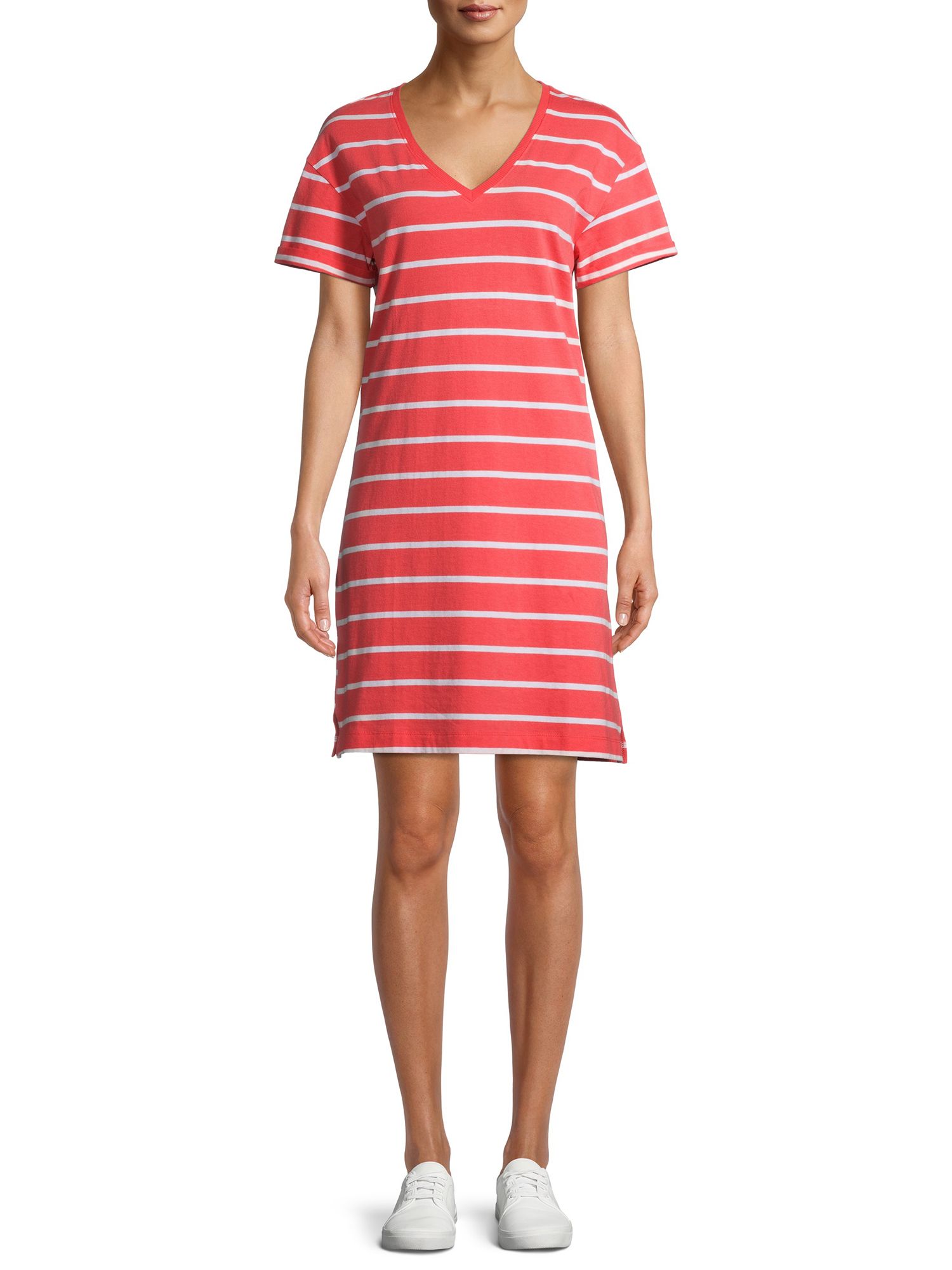 Time and Tru Women's V-Neck T-Shirt Dress | Walmart (US)