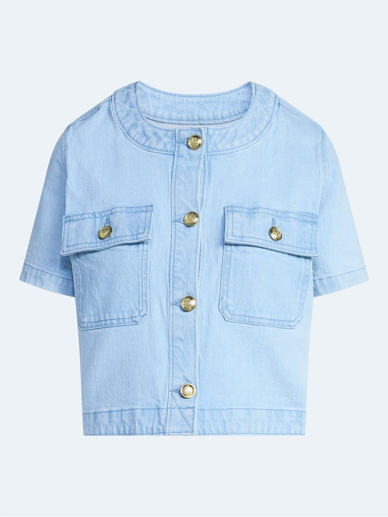 Free Assembly Women's Cropped Denim Jacket with Short Sleeves, Sizes XS-XXL | Walmart (US)