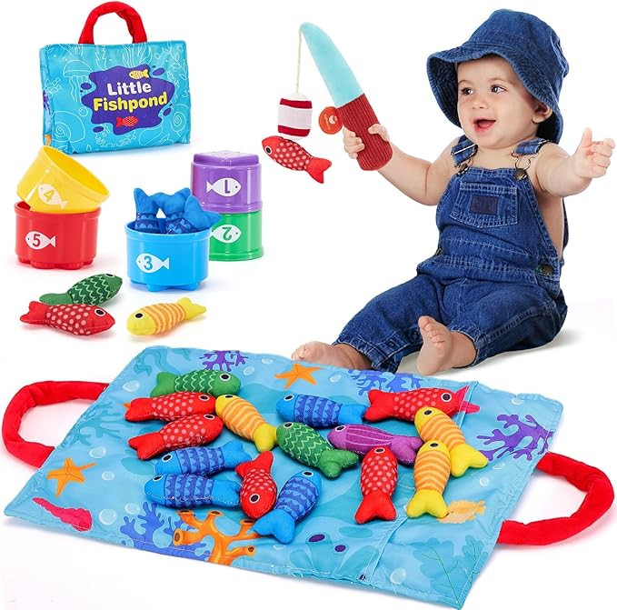Toddler Toys Montessori Toys for 1 Year Old Boy Girl Birthday Gift -10 in 1 Cloth Fishing Game fo... | Amazon (US)