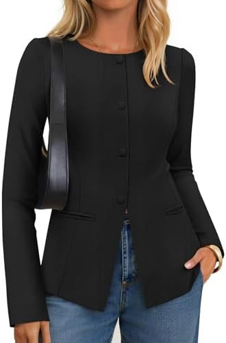 ZESICA Womens Business Casual Blazers Fall Long Sleeve Button Suit Jackets Office Work Outfits Fi... | Amazon (US)