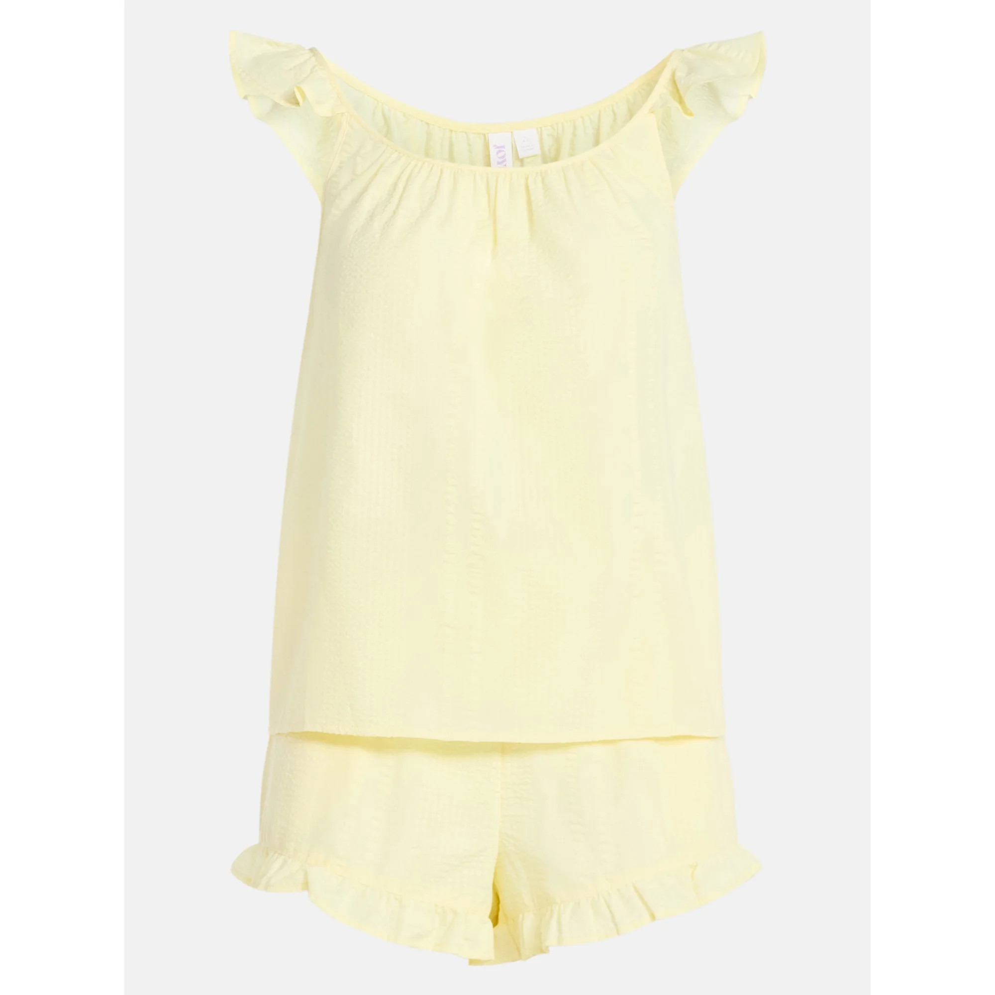Joyspun Women's Seersucker Sleep Cami and Shorts Set with Ruffle, 2-Piece, Sizes XS-3X | Walmart (US)
