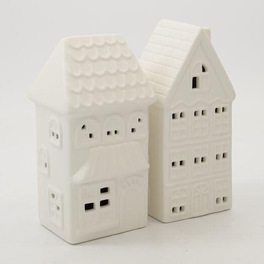Two Piece White Light Up Houses Christmas Decor | TK Maxx