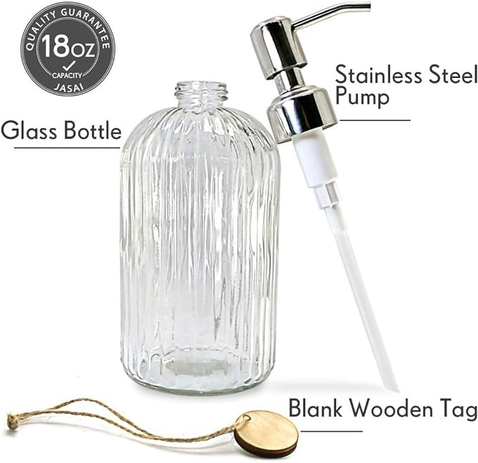 JASAI 18 Oz Clear Glass Soap Dispenser with Rust Proof Stainless Steel Pump, Refillable Liquid Ha... | Amazon (US)