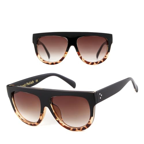 Amazon.com: JRLLFD Flat Top Vintage Frame Women Tortoiseshell Gradient Rivet Sunglasses Retro Big Frames UV400 Cat Eye,C7,One size | Amazon (US)
