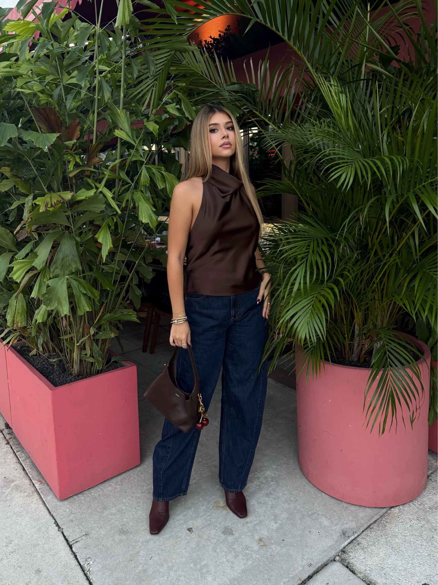Date Night / Fall Outfit / Zara Brown Satin Halter Top / Gap High Rise Barrel Jeans / Franco Sarto Brown Boots / Coach Brown Brooklyn 23 Handbag 

#LTKStyleTip #LTKItBag #LTKShoeCrush
