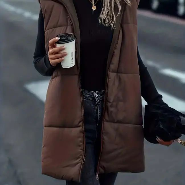 Zip Up Solid Hooded Vest Coat, Casual Long Length Sleeveless Outerwear, Women's Clothing | Temu Affiliate Program
