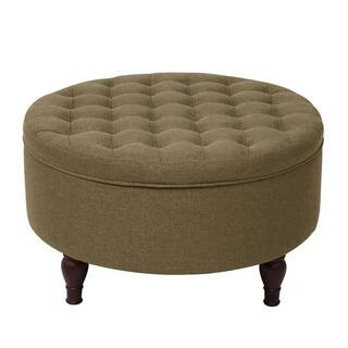 32 in. W x 32 in. D x 18 in. H Round Tan Fabric Upholstered Tufted Cocktail Storage Ottoman | The Home Depot