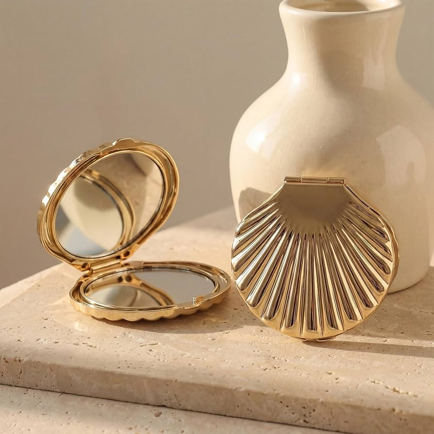 Novabright 1 Pcs 2.7 Inch Gold Sea Shell Compact Pocket Mirror | Amazon (US)