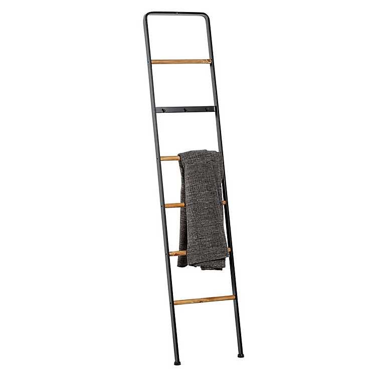 Metal and Fir Wood Leaning Ladder with Hooks | Kirkland's Home
