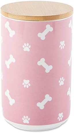 Bone Dry Ceramic Canister with Bamboo Lid, Paw & Bone Collection, Treat Jar, 4x6.5, Rose | Amazon (US)