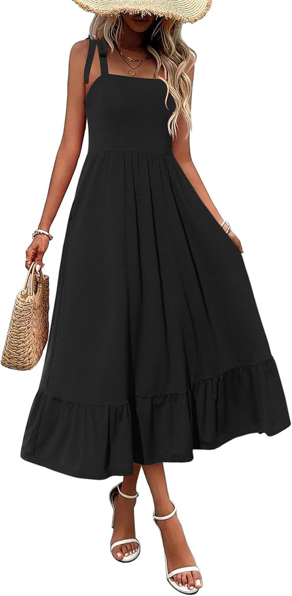 Zeagoo Women Summer Maxi Dress with Pockets 2025 Spaghetti Strap Sundress Casual Flowy Boho Dress... | Amazon (US)