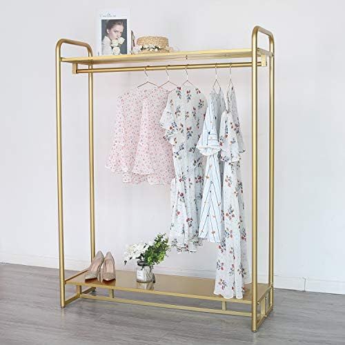 Gold Clothing Rack Modern Boutique Display Rack with 2-tier Shelf Full Metal Garment Rack Multipl... | Amazon (US)