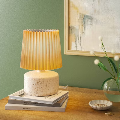 Mini Light Faux Wood Table Lamp with Pleated Shade - Room Essentials™ | Target
