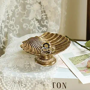 NIKKY HOME Vintage Gold Ring Holder Jewelry Dish, Shell Shaped Trinket Display Decorative Metal T... | Amazon (US)